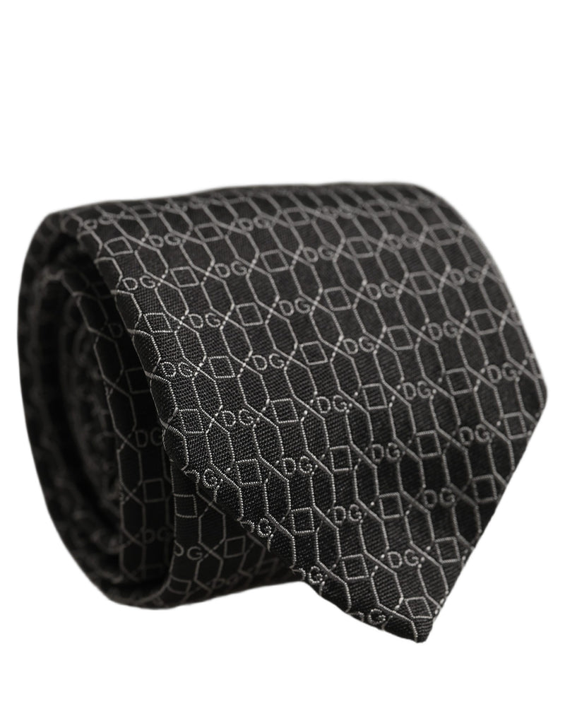 Dolce & Gabbana Dark Gray Silk DG Monogram Adjustable Tied Necktie Tie
