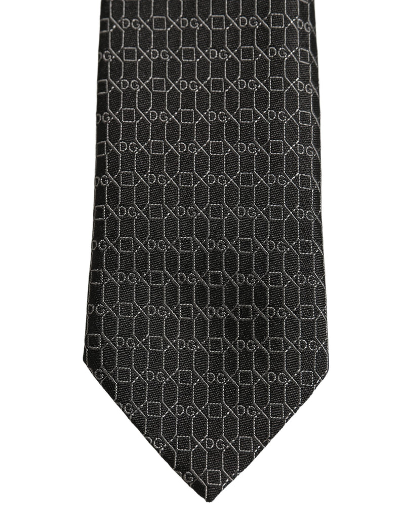 Dolce & Gabbana Dark Gray Silk DG Monogram Adjustable Tied Necktie Tie