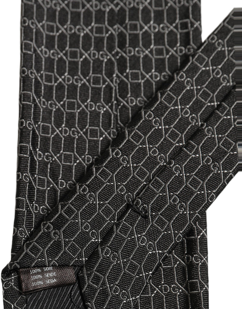Dolce & Gabbana Dark Gray Silk DG Monogram Adjustable Tied Necktie Tie