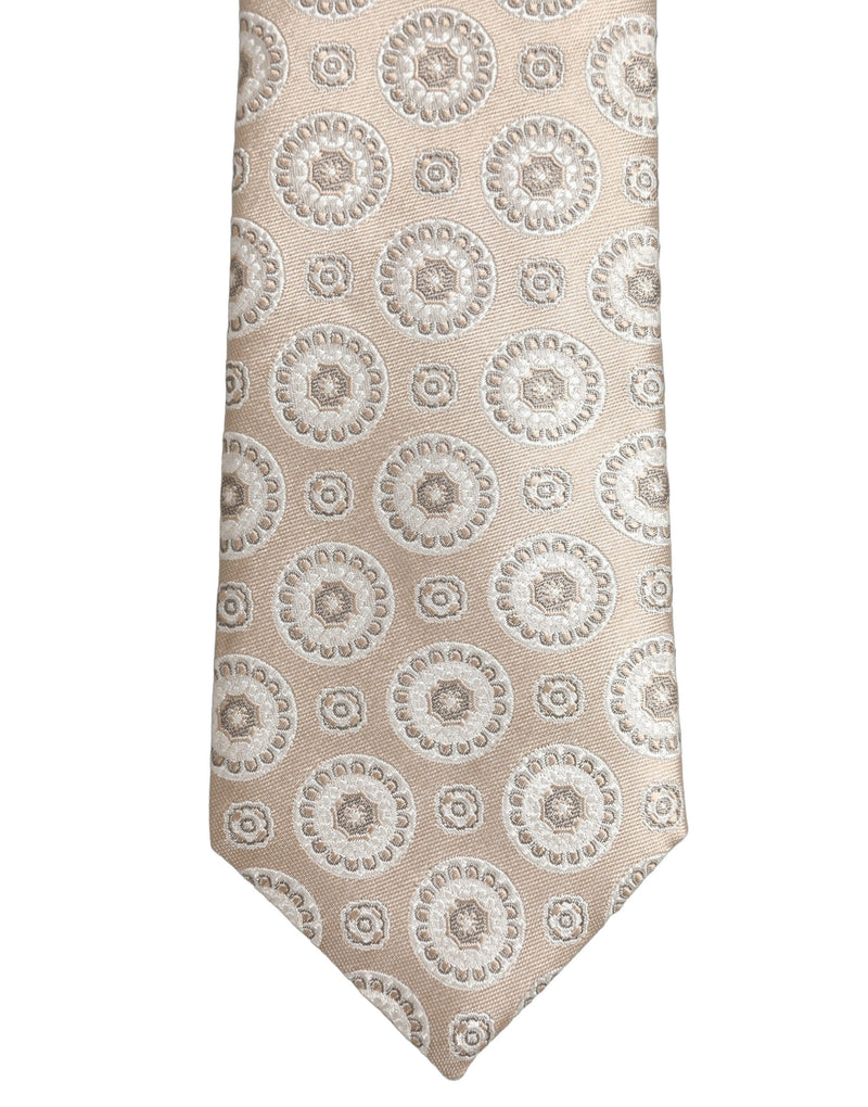 Dolce & Gabbana Beige Silk Medallion Circle Adjustable Tied Necktie Tie