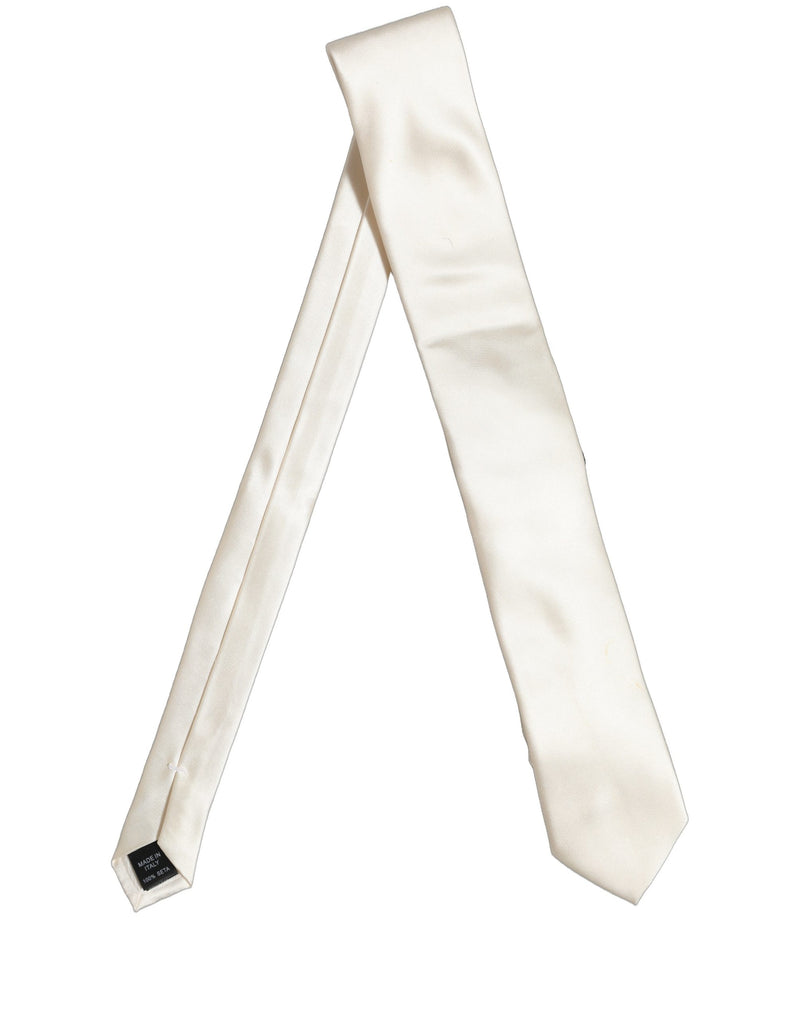 Dolce & Gabbana Cream Satin 100% Silk Adjustable Tied Men Necktie Tie