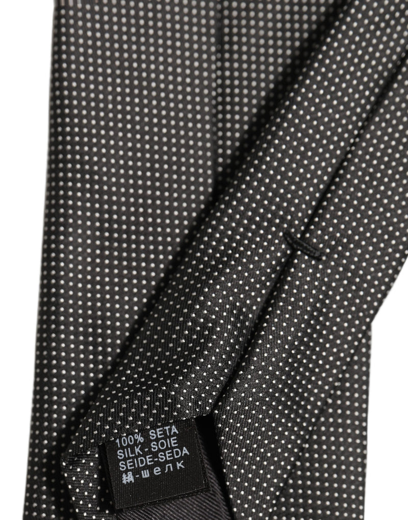 Dolce & Gabbana Black Silk Micro Polka Dot Adjustable Tied Necktie Tie
