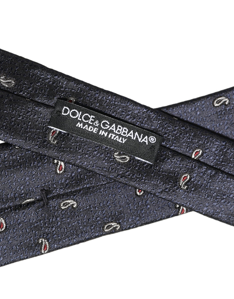 Dolce & Gabbana Dark Blue Silk Paisley Adjustable Tied Men Necktie Tie