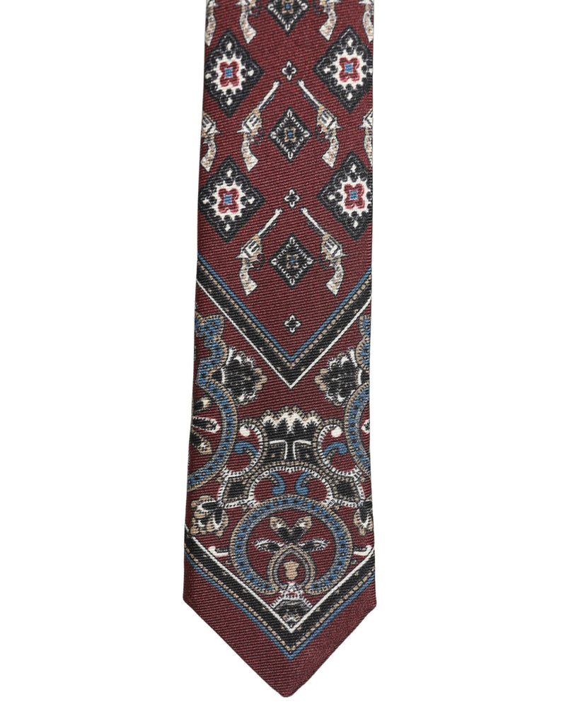 Dolce & Gabbana Bordeaux Printed 100% Silk Adjustable Men Necktie Tie