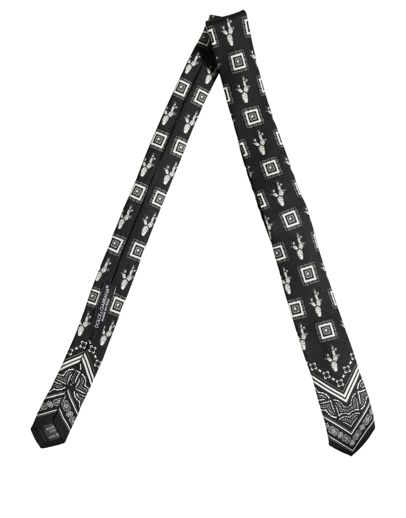 Dolce & Gabbana Black Patterned 100%Silk Adjustable Necktie Accessory Tie