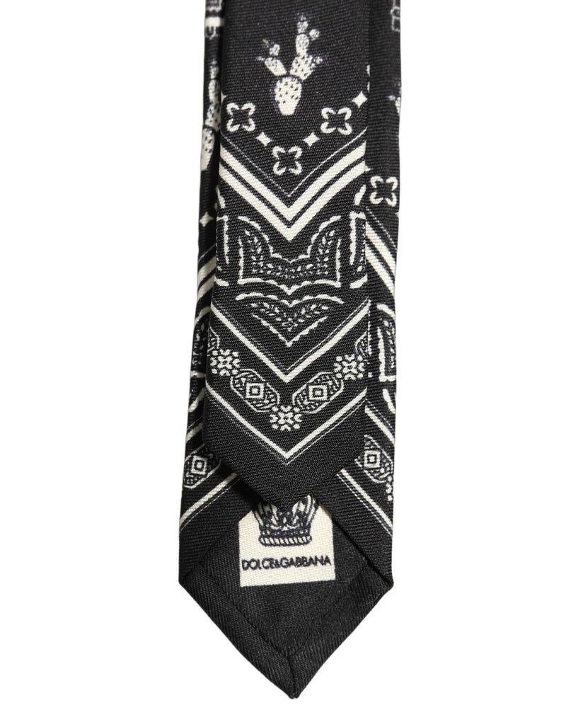 Dolce & Gabbana Black Patterned 100%Silk Adjustable Necktie Accessory Tie