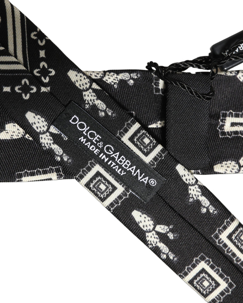 Dolce & Gabbana Black Patterned 100%Silk Adjustable Necktie Accessory Tie