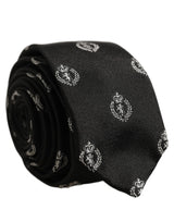 Dolce & Gabbana Black Crest Emblem Silk Adjustable Necktie Accessory Tie