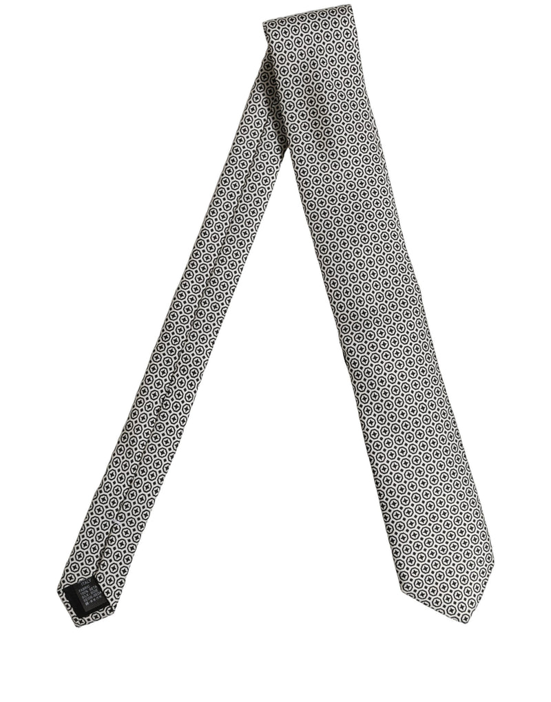 Dolce & Gabbana Black White Geometric Adjustable Necktie Accessory Tie