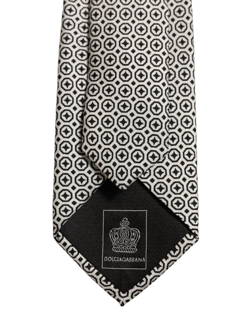 Dolce & Gabbana Black White Geometric Adjustable Necktie Accessory Tie