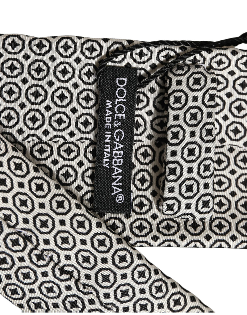 Dolce & Gabbana Black White Geometric Adjustable Necktie Accessory Tie