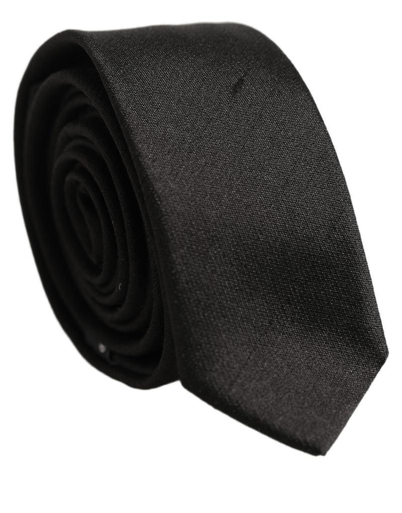 Dolce & Gabbana Black Satin Textured Adjustable Necktie Men Accessory Tie