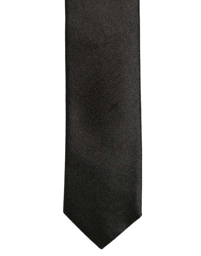 Dolce & Gabbana Black Satin Textured Adjustable Necktie Men Accessory Tie