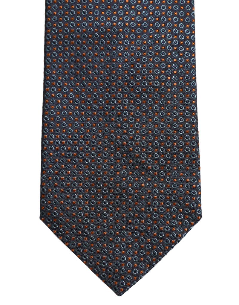 Dolce & Gabbana Dark Blue Geometric Silk Adjustable Necktie Accessory Tie