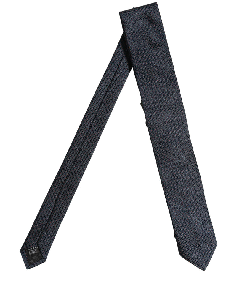 Dolce & Gabbana Men Dark Blue Geometric Silk Adjustable Tied Necktie Tie