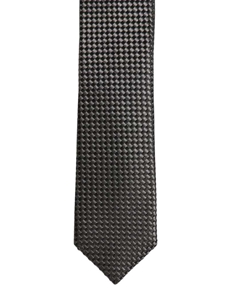 Dolce & Gabbana Dark Gray Textured Silk Adjustable Necktie Accessory Tie