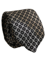 Dolce & Gabbana Black White Geometric Silk Adjustable Necktie Accessory Tie