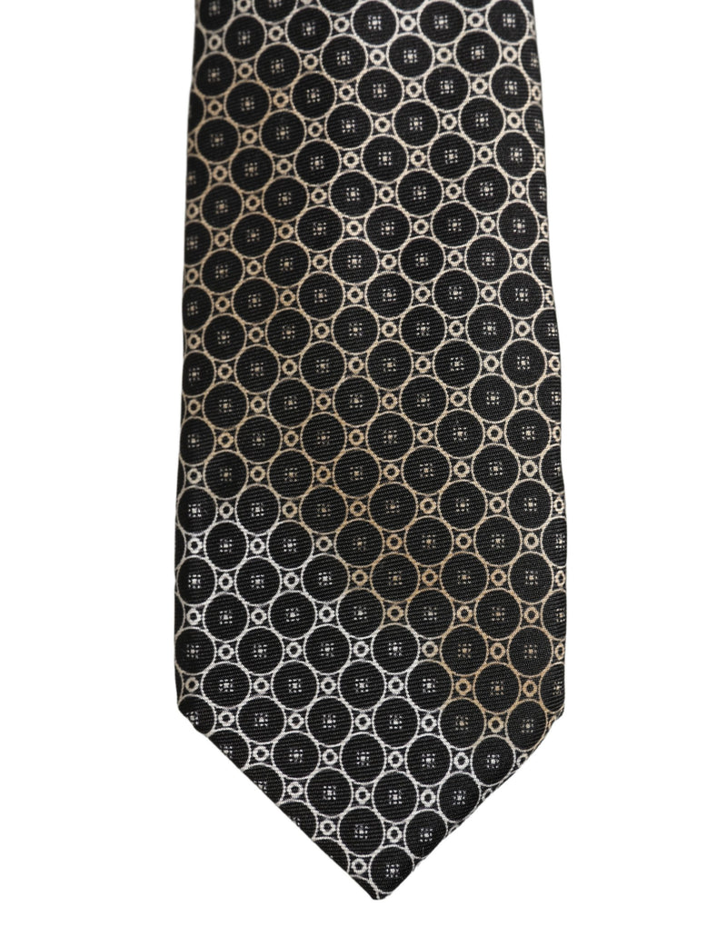 Dolce & Gabbana Black White Geometric Silk Adjustable Necktie Accessory Tie