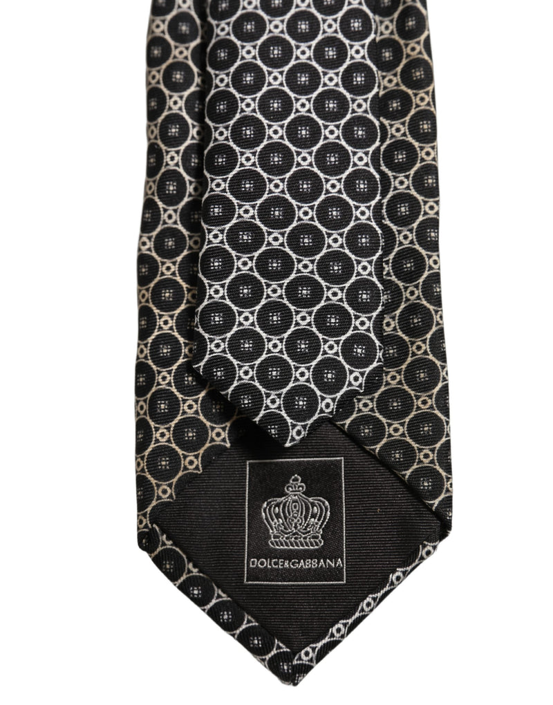 Dolce & Gabbana Black White Geometric Silk Adjustable Necktie Accessory Tie