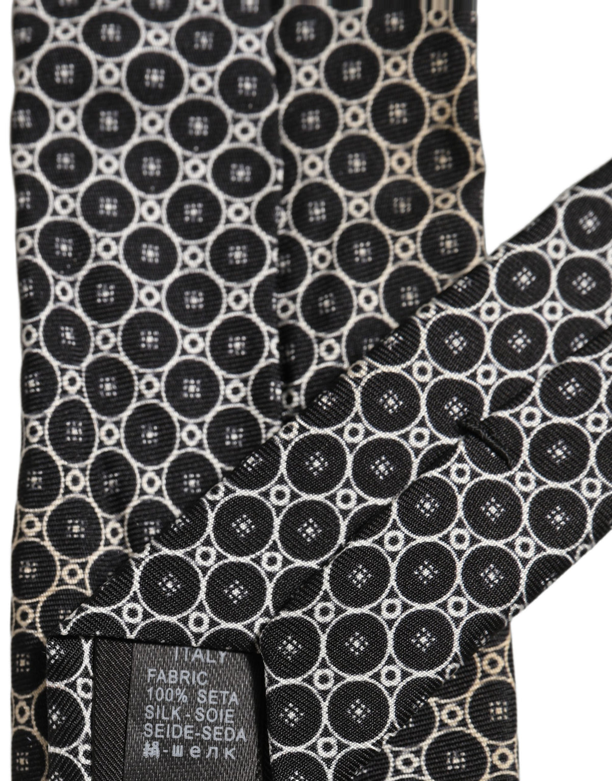 Dolce & Gabbana Black White Geometric Silk Adjustable Necktie Accessory Tie