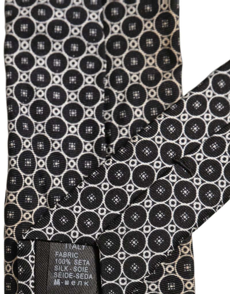 Dolce & Gabbana Black White Geometric Silk Adjustable Necktie Accessory Tie