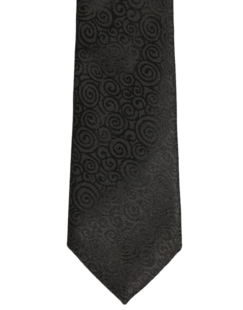 Dolce & Gabbana Black Swirl Pattern Silk Adjustable Necktie Accessory Tie