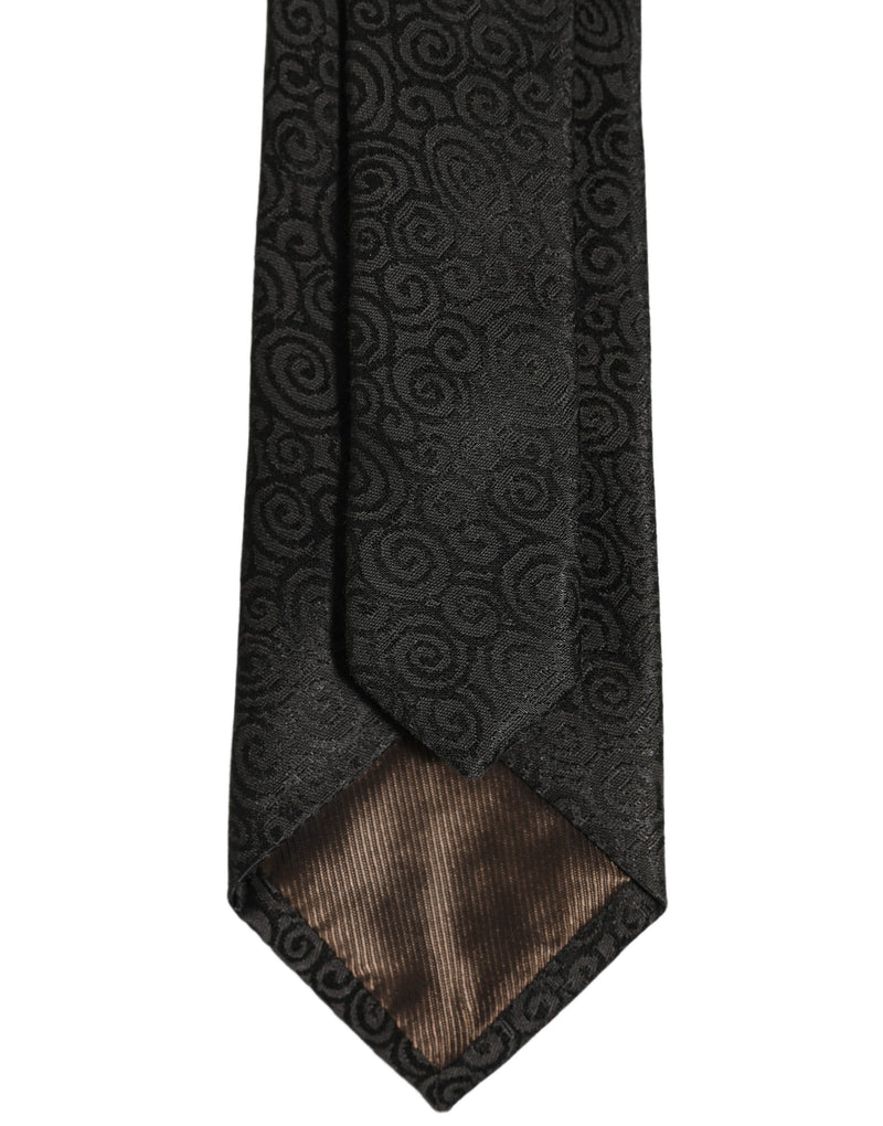 Dolce & Gabbana Black Swirl Pattern Silk Adjustable Necktie Accessory Tie