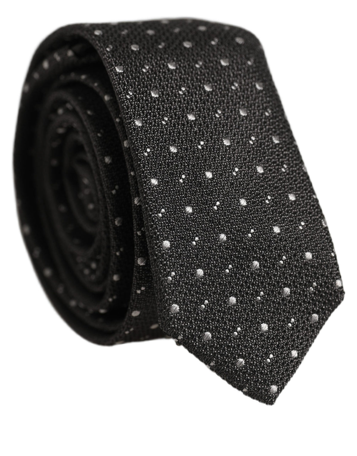 Dolce & Gabbana Dark Gray Polka Dot Silk Adjustable Necktie Accessory Tie
