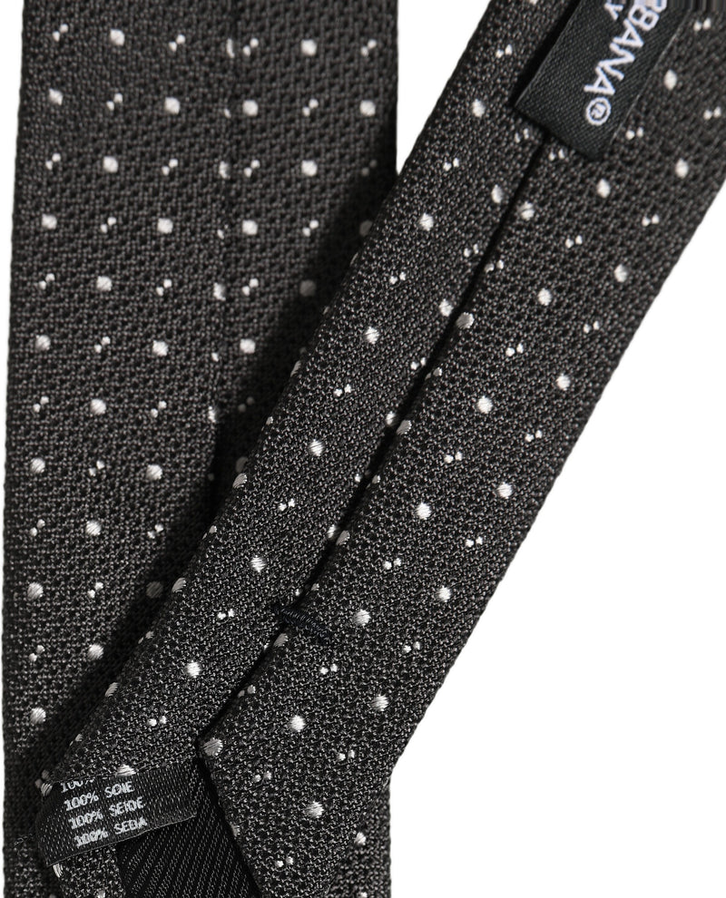 Dolce & Gabbana Dark Gray Polka Dot Silk Adjustable Necktie Accessory Tie
