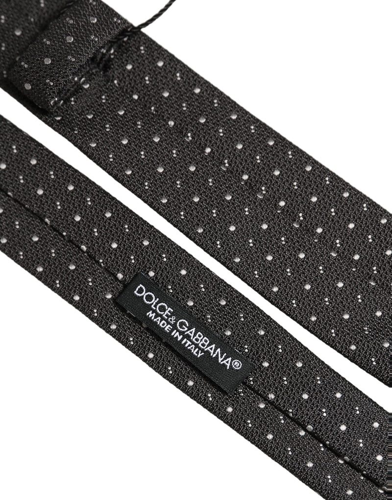 Dolce & Gabbana Dark Gray Polka Dot Silk Adjustable Necktie Accessory Tie
