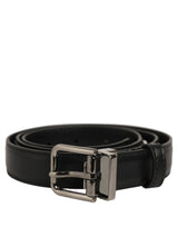 Dolce & Gabbana Black Leather Silver Tone Metal Buckle Belt