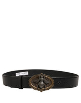 Dolce & Gabbana Black Leather Bee Accent Metal Buckle Belt