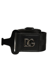 Dolce & Gabbana Men Black Fabric Strap Logo Metal Buckle Belt