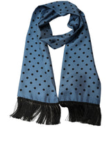 Dolce & Gabbana Blue Polka Dot Silk Fringed Lace Stole Scarf