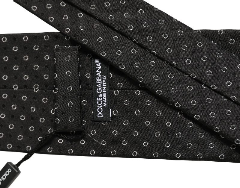 Dolce & Gabbana Black Geometric Circle Adjustable Necktie Accessory Tie