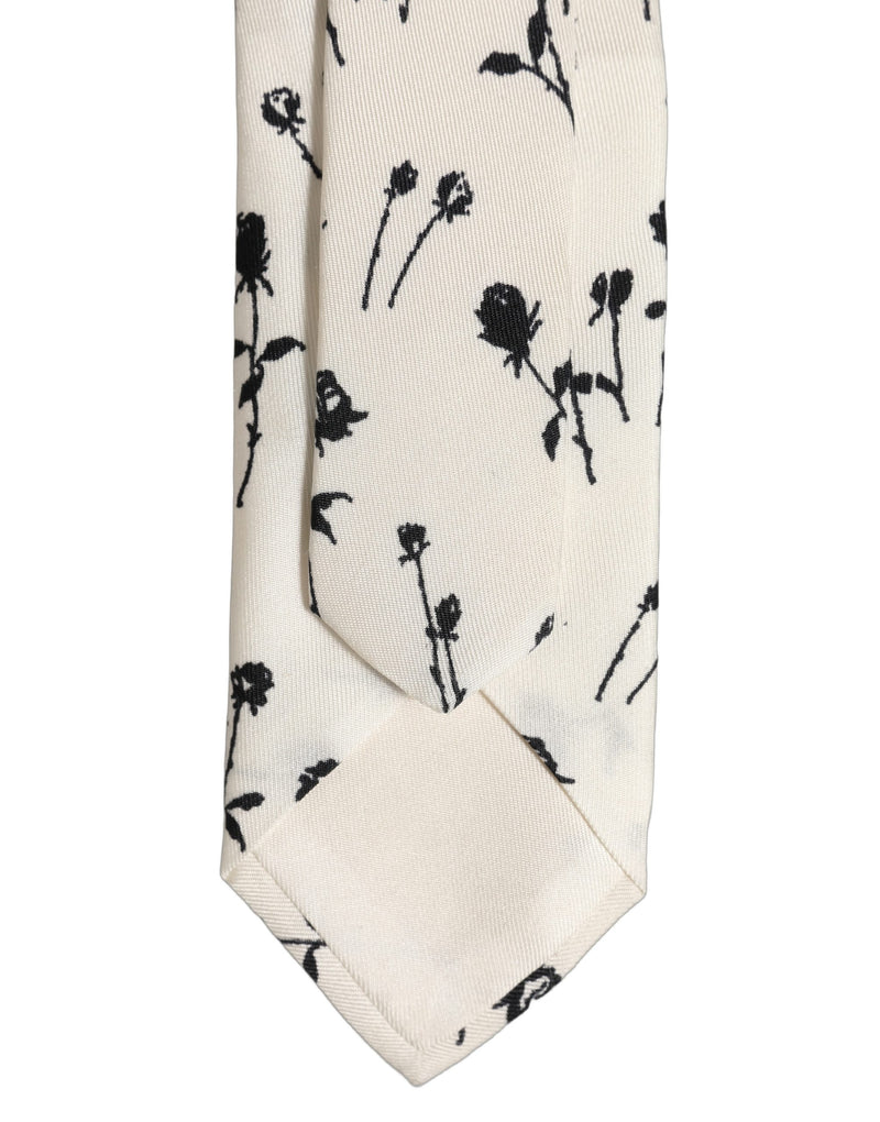 Dolce & Gabbana Off White Floral Print Adjustable Necktie Accessory Tie