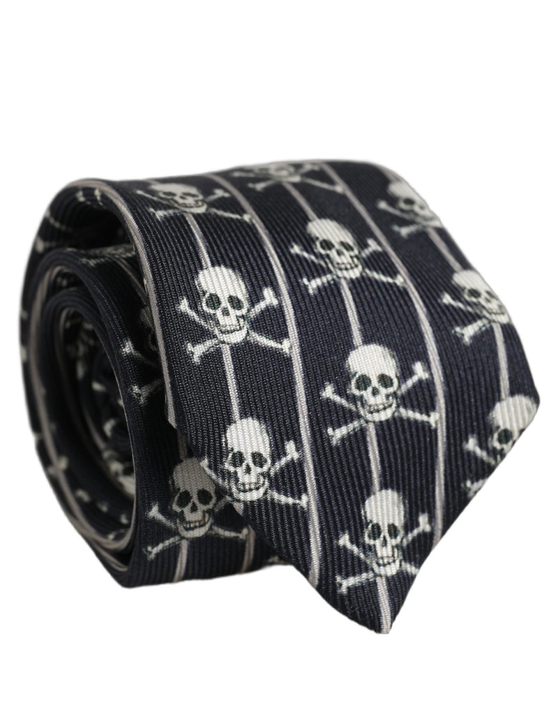 Dolce & Gabbana Men Black Silk Skull Fantasy Adjustable Tied Necktie Tie
