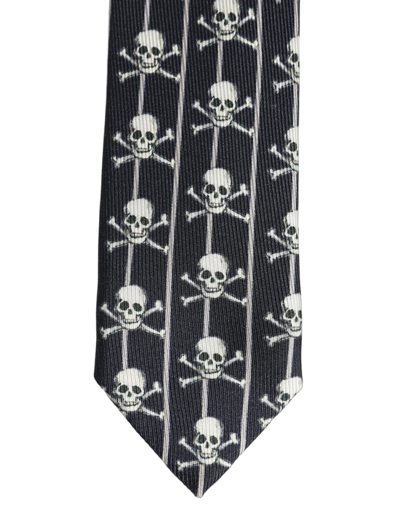 Dolce & Gabbana Men Black Silk Skull Fantasy Adjustable Tied Necktie Tie