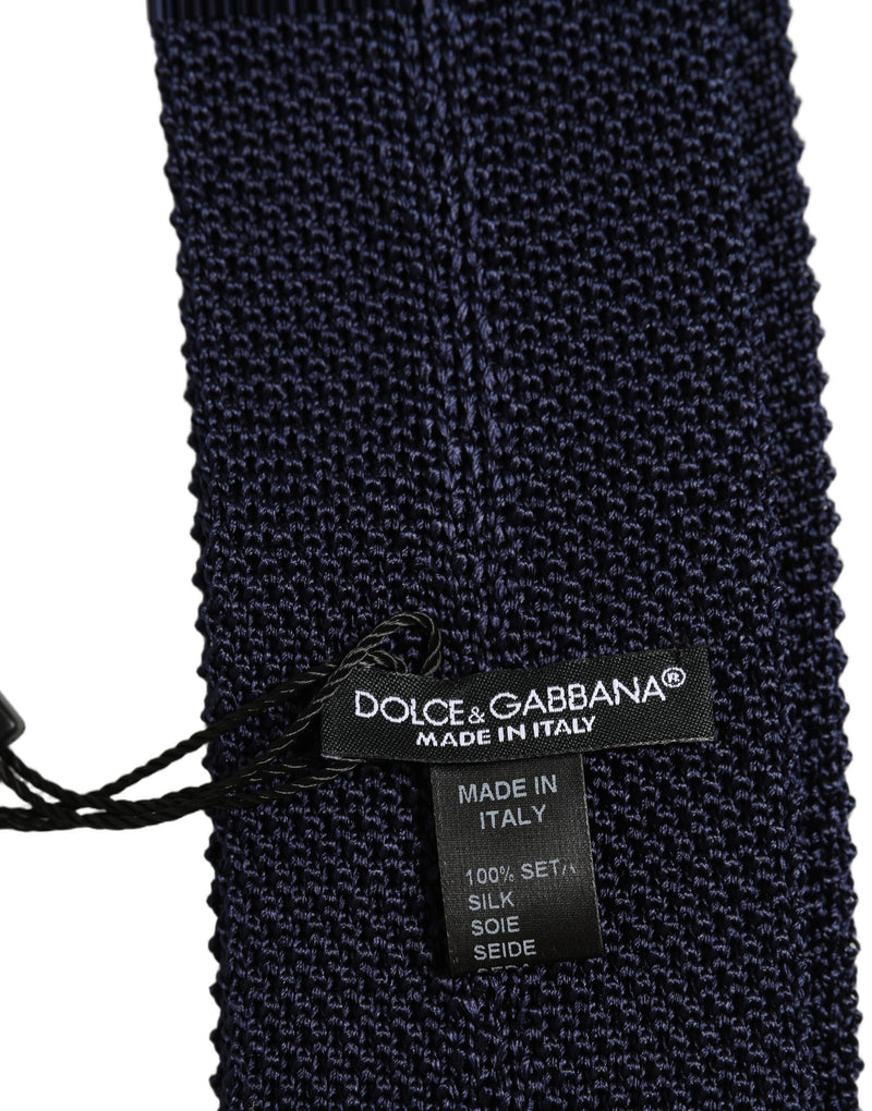 Dolce & Gabbana Dark Blue Textured Knitted Adjustable Necktie Accessory Tie