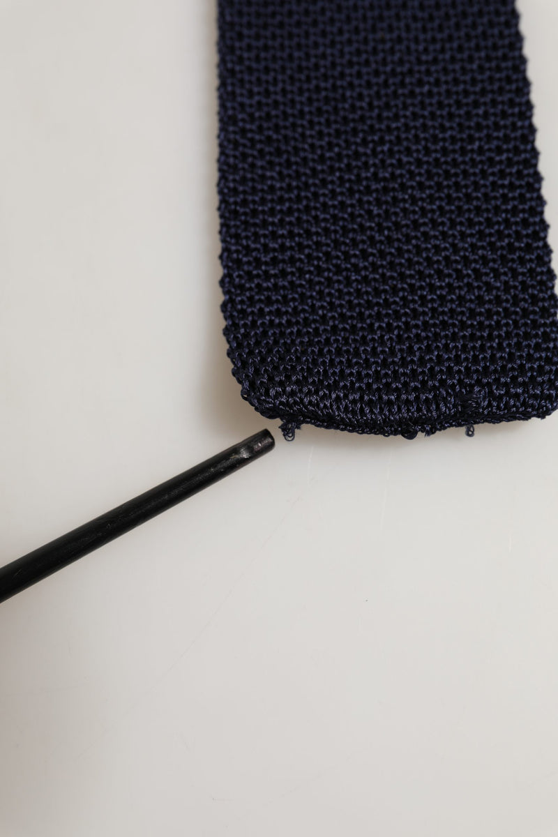 Dolce & Gabbana Dark Blue Textured Knitted Adjustable Necktie Accessory Tie