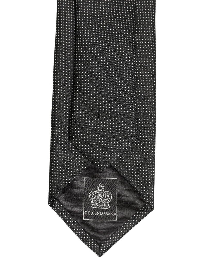 Dolce & Gabbana Black Silk Micro Polka Dot Adjustable Tied Necktie Tie