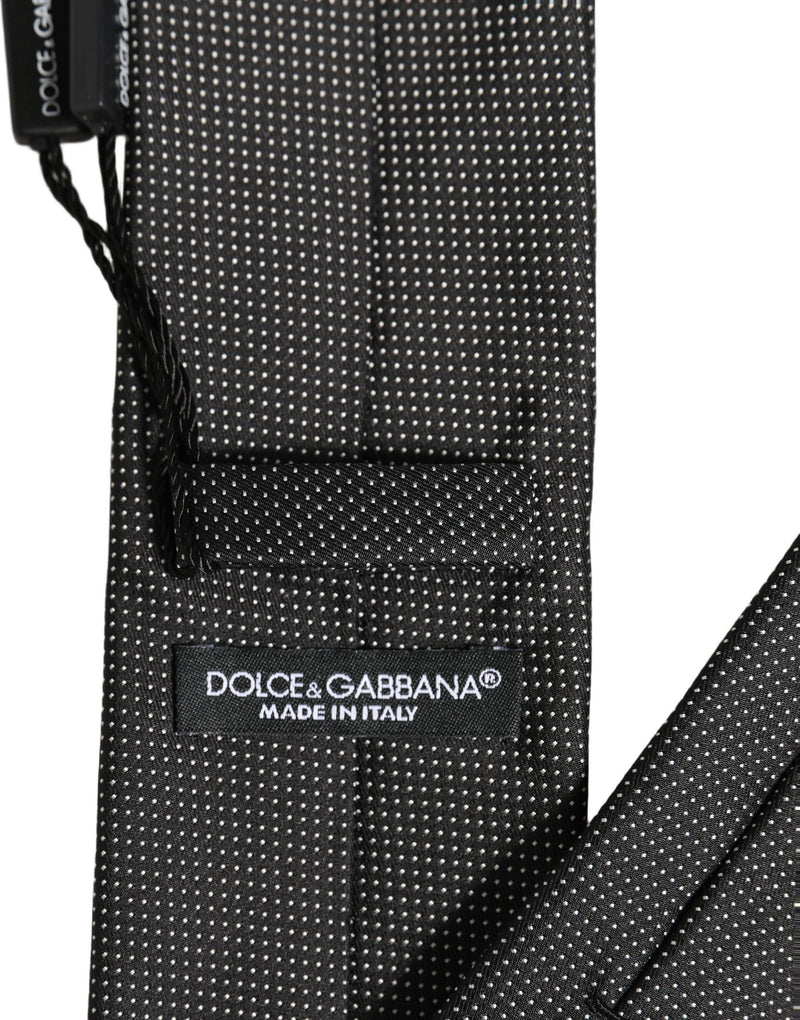 Dolce & Gabbana Black Silk Micro Polka Dot Adjustable Tied Necktie Tie