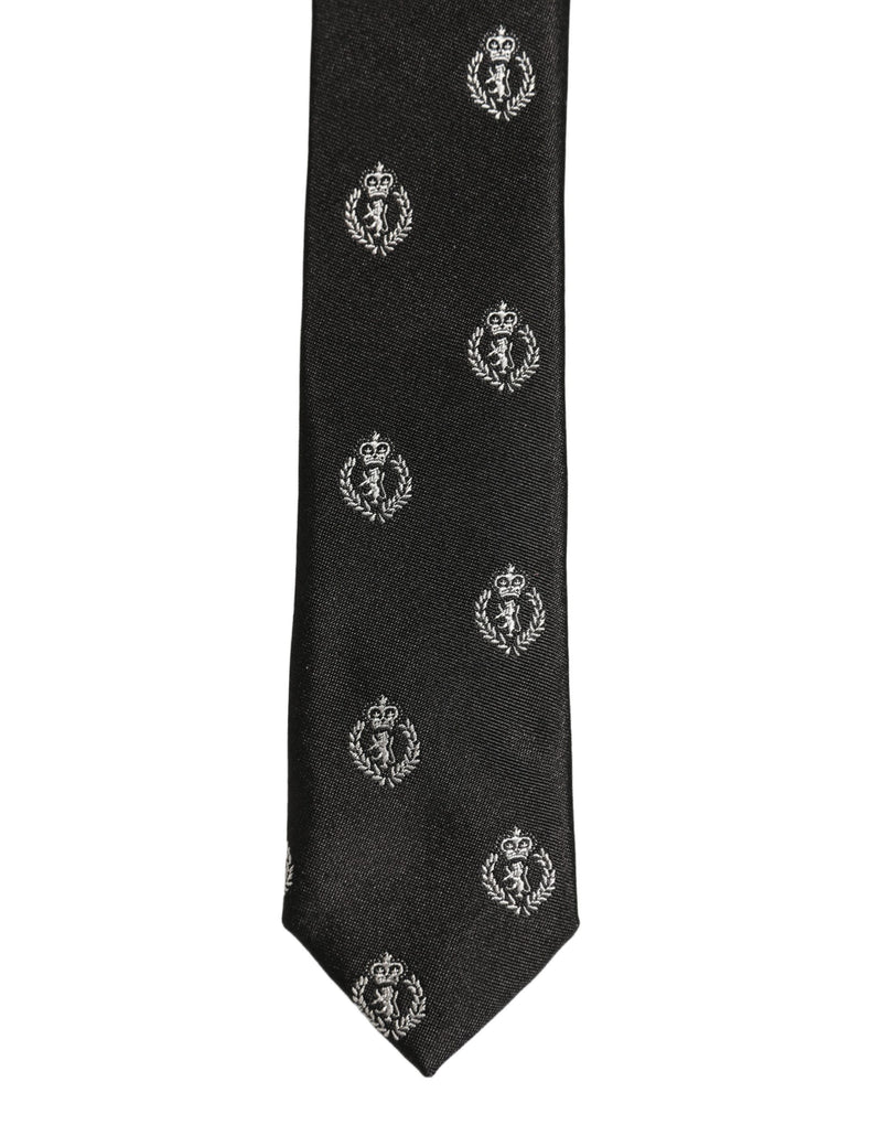 Dolce & Gabbana Black Crest Emblem Silk Adjustable Necktie Accessory Tie