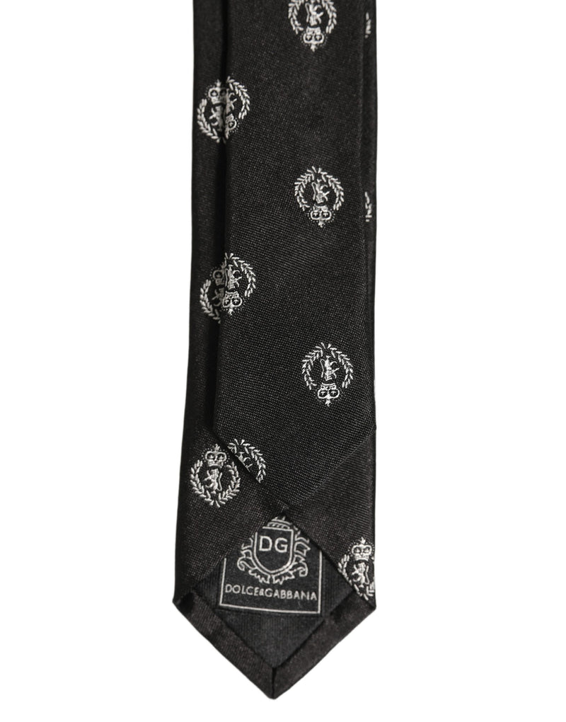 Dolce & Gabbana Black Crest Emblem Silk Adjustable Necktie Accessory Tie
