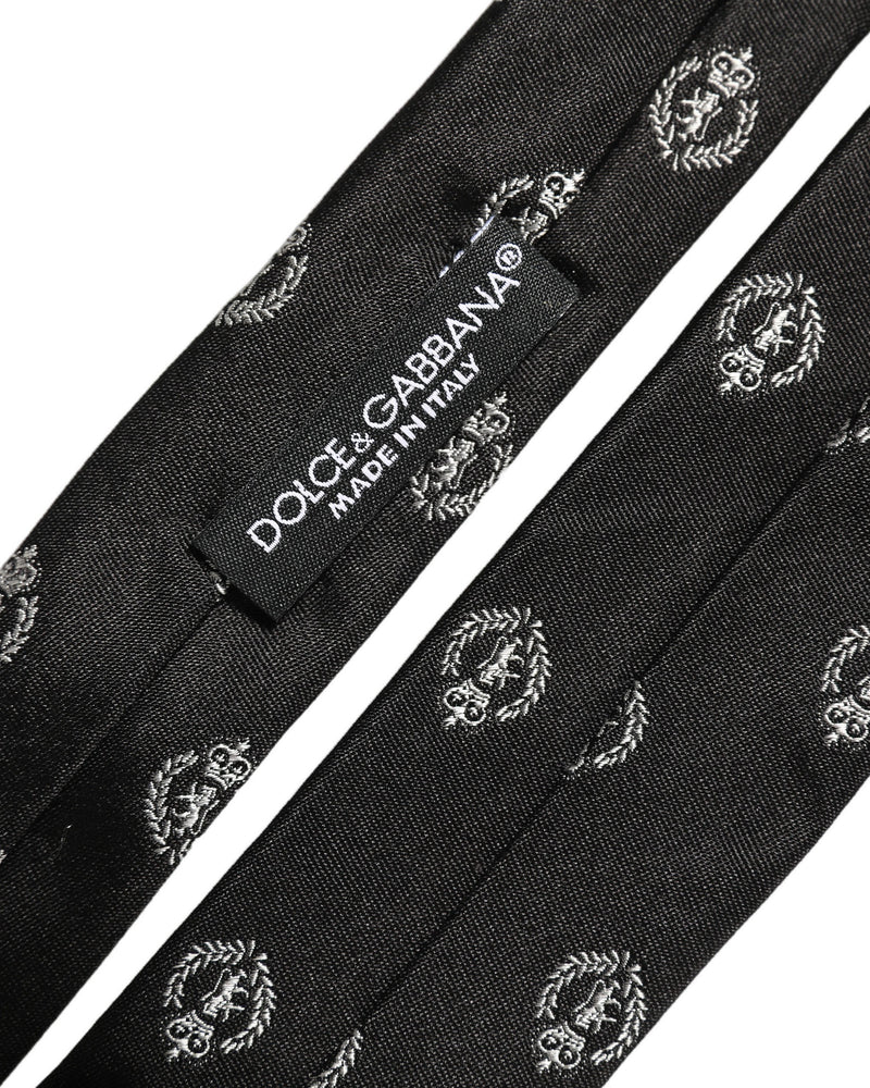 Dolce & Gabbana Black Crest Emblem Silk Adjustable Necktie Accessory Tie