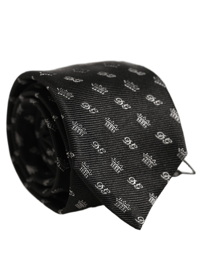 Dolce & Gabbana Black White DG Crown Adjustable Men Necktie Accessory Tie