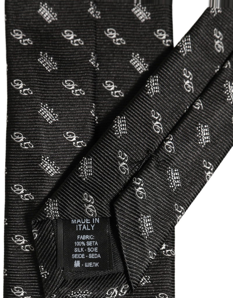 Dolce & Gabbana Black White DG Crown Adjustable Men Necktie Accessory Tie