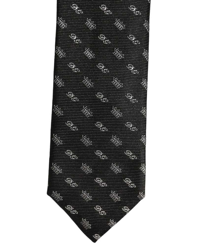 Dolce & Gabbana Black White DG Crown Adjustable Men Necktie Accessory Tie