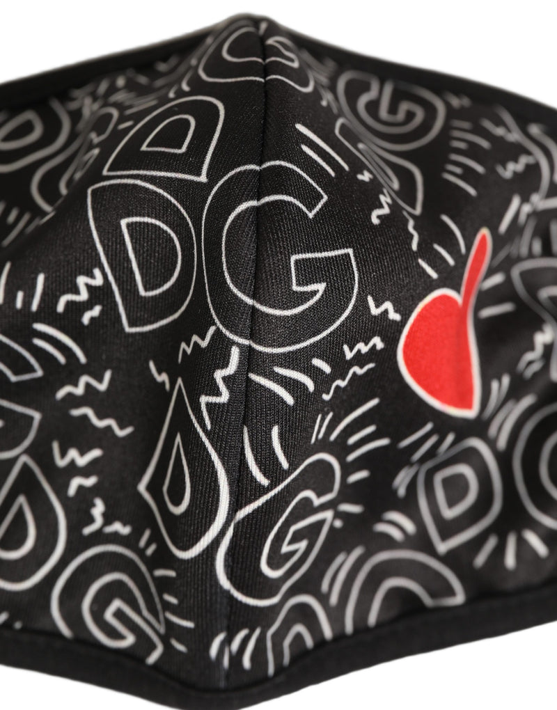 Dolce & Gabbana Black Heart DG Logo Monogram Elastic Ear Strap Face Mask