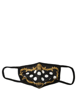 Dolce & Gabbana Black Baroque Print Polka Dot Elastic Ear Strap Face Mask